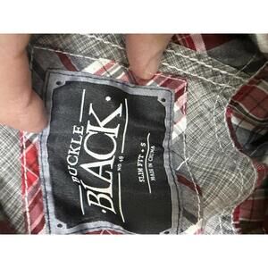 WESTERN Buckle Black Slim Fit Plaid Button-Up Shirt Size S